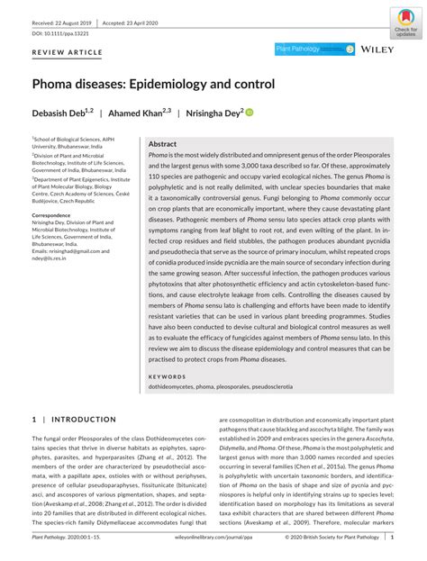 Phoma diseases: Epidemiology and control .